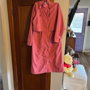 Vintage LL Bean Women's Coral Pink Long Raincoat with Hood